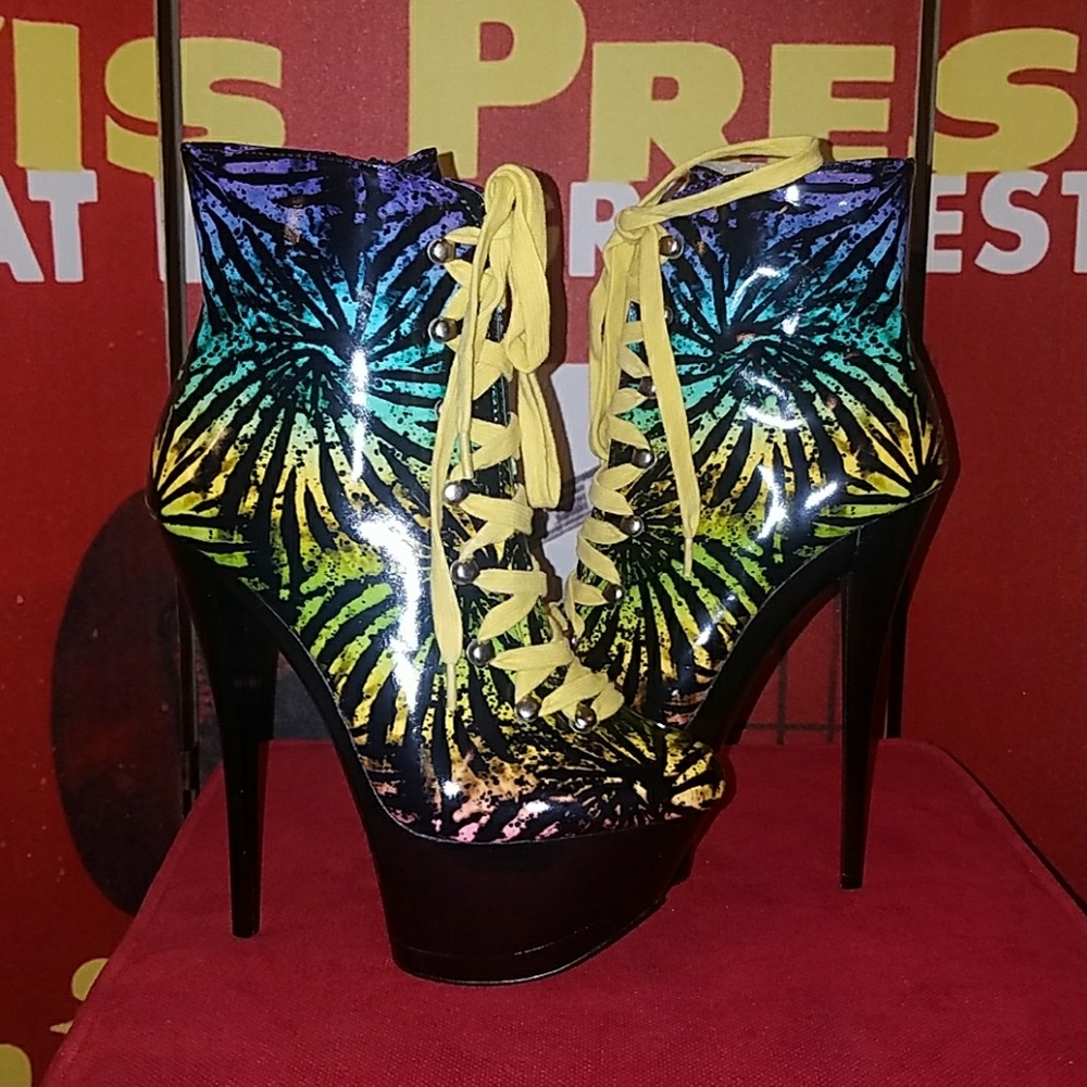 Too Fast Tie Dye Psychedelic Glamour Punk Platform Ankle Boot w 6" Stiletto Heel